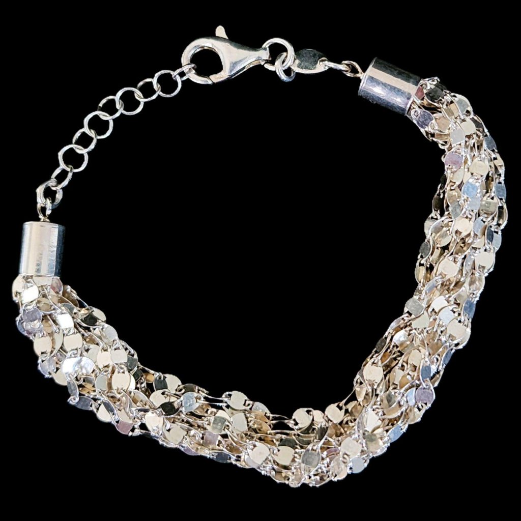 Vintage Sterling Silver Dyadema Italian Disc Link 12 Strand Bracelet Y2k